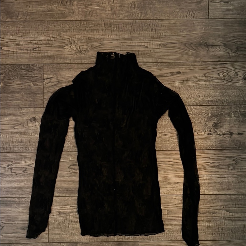 Free People Black Long Sleeve Turtleneck Top (sheer!)